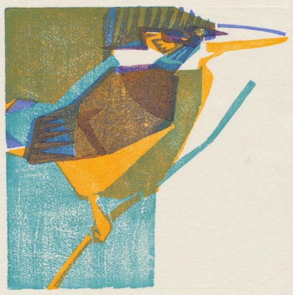 "Kingfisher" woodblock print by Matt Underwood
